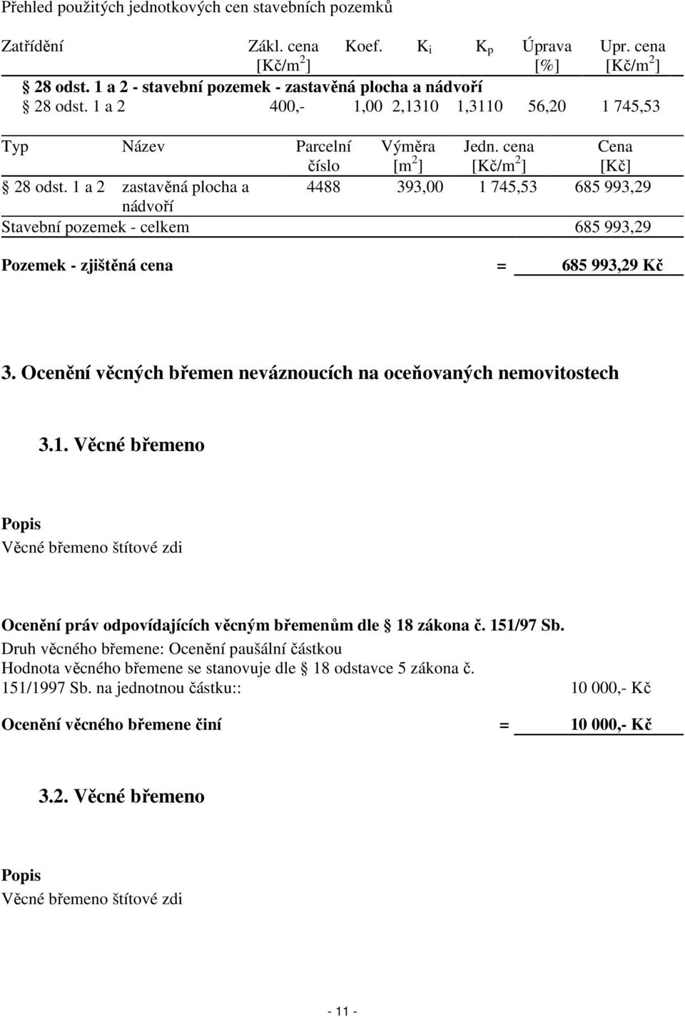 1 a 2 zastavěná plocha a 4488 393,00 1 745,53 685 993,29 nádvoří Stavební pozemek - celkem 685 993,29 Pozemek - zjištěná cena = 685 993,29 Kč 3.