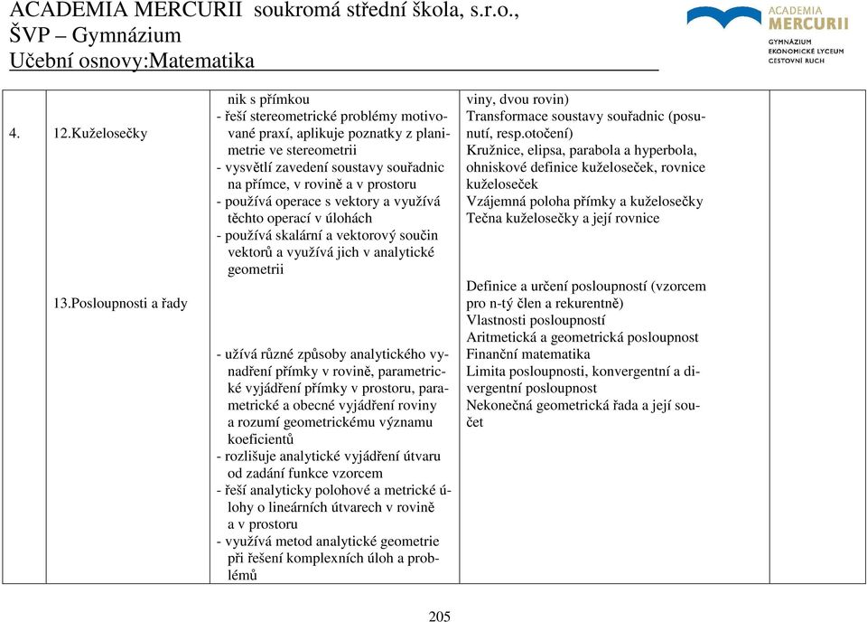 prostoru - používá operace s vektory a využívá těchto operací v úlohách - používá skalární a vektorový součin vektorů a využívá jich v analytické geometrii - užívá různé způsoby analytického
