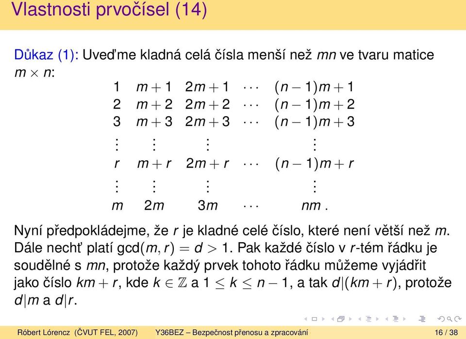 Nyní předpokládejme, že r je kladné celé číslo, které není větší než m. Dále necht platí gcd(m, r) = d > 1.