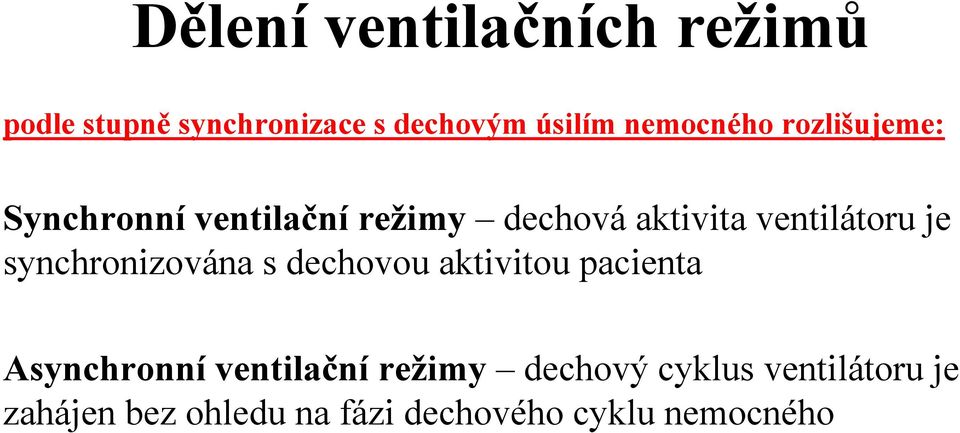 ventilátoru je synchronizována s dechovou aktivitou pacienta Asynchronní
