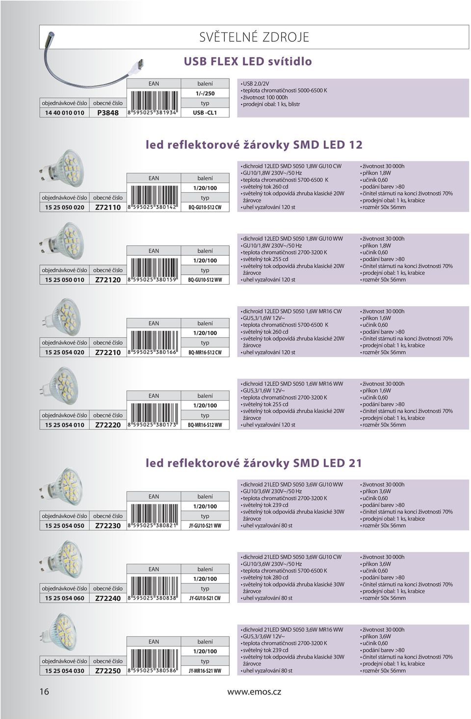 teplota chromatičnosti 5700-6500 K světelný tok 260 cd světelný tok odpovídá zhruba klasické 20W žárovce uhel vyzařování 120 st životnost 30 000h příkon 1,8W učiník 0,60 podání barev >80 činitel