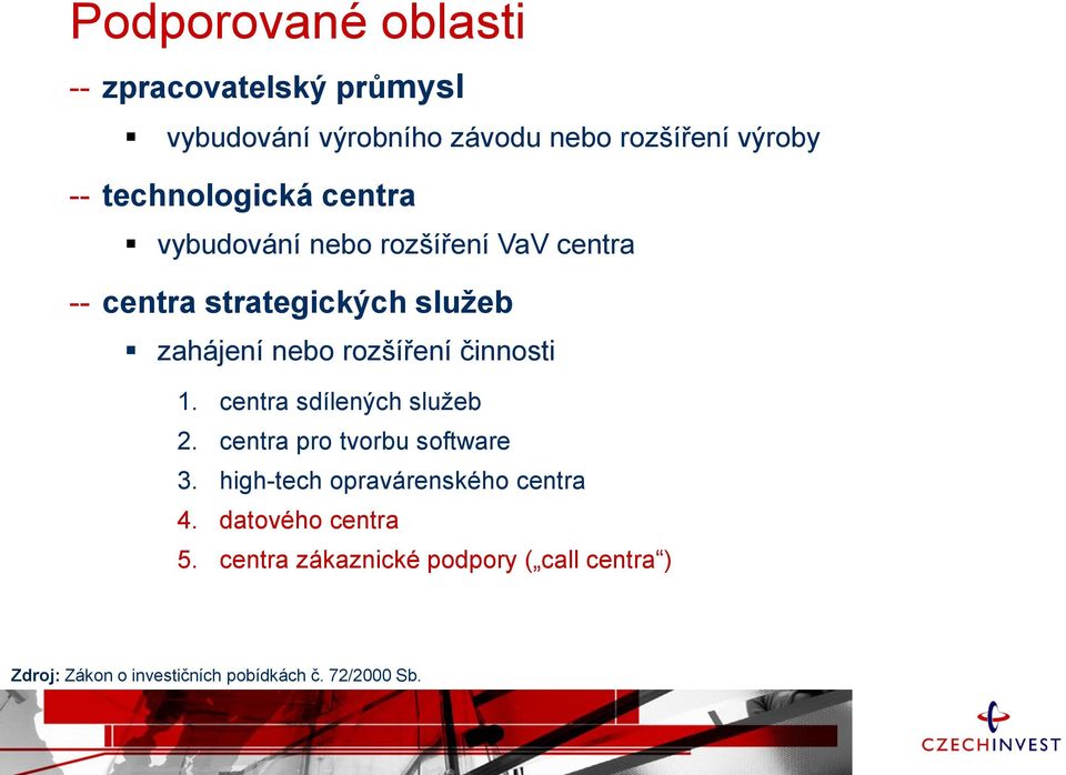 rozšíření činnosti 1. centra sdílených služeb 2. centra pro tvorbu software 3.