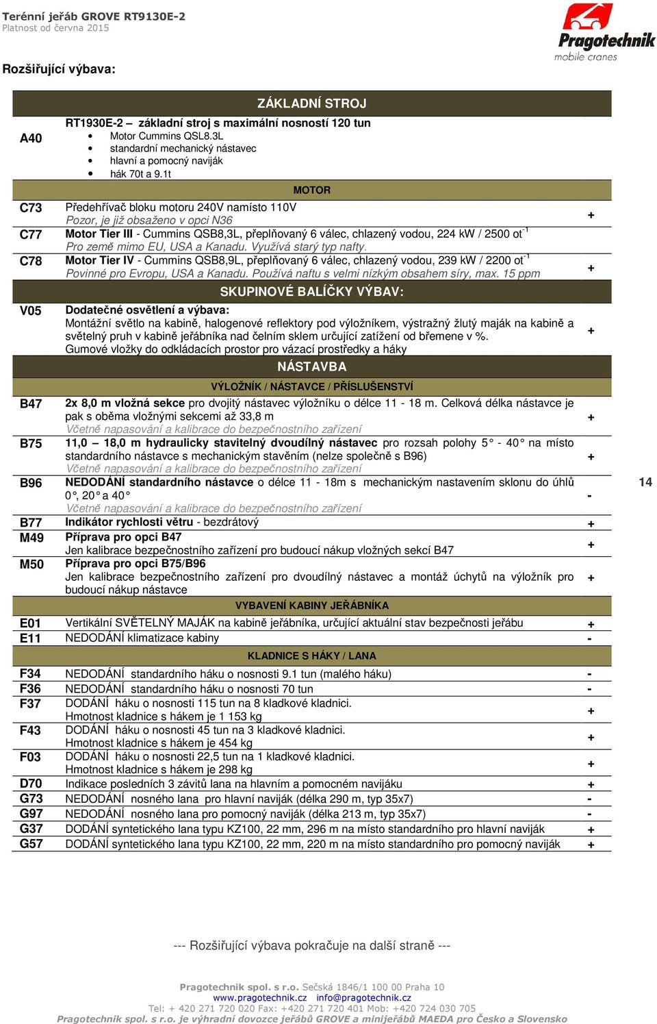 EU, USA a Kanadu. Využívá starý typ nafty. C78 Motor Tier IV - Cummins QSB8,9L, přeplňovaný 6 válec, chlazený vodou, 239 kw / 2200 ot -1 Povinné pro Evropu, USA a Kanadu.