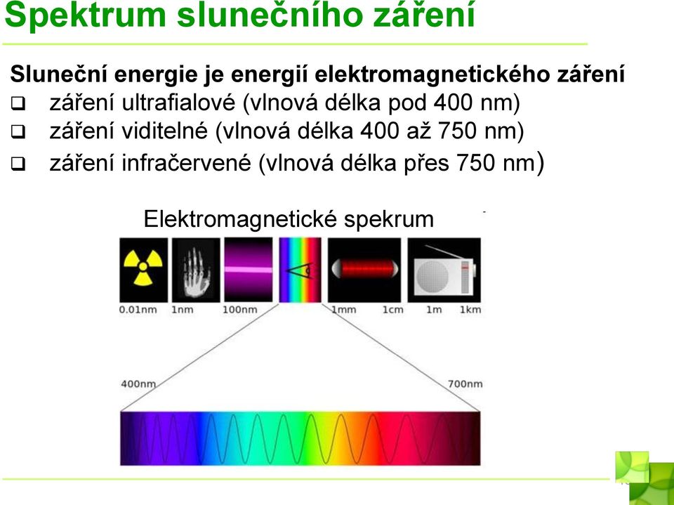 pod 400 nm) záření viditelné (vlnová délka 400 až 750 nm)