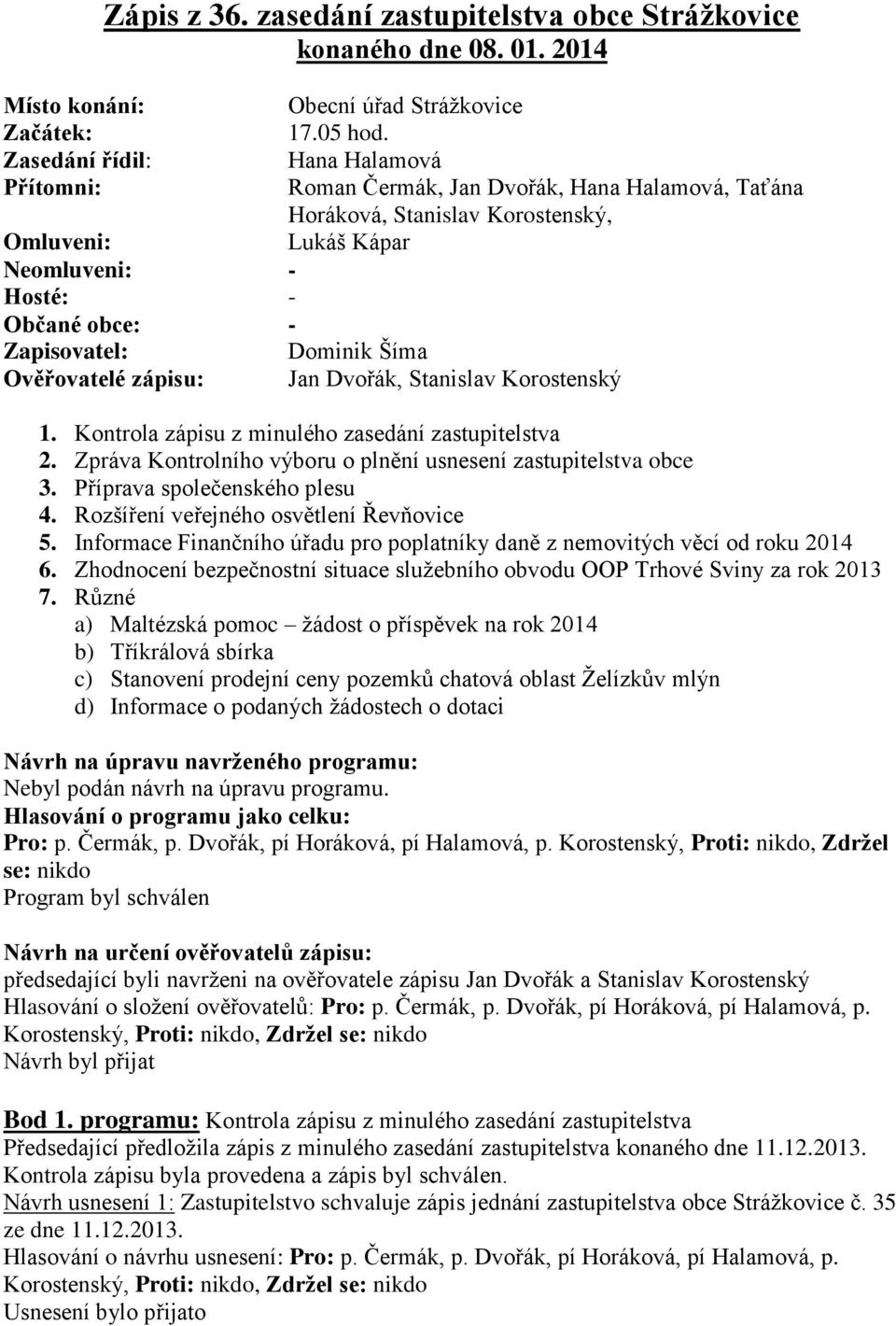 Hana Halamová Roman Čermák, Jan Dvořák, Hana Halamová, Taťána Horáková, Stanislav Korostenský, Lukáš Kápar Dominik Šíma Jan Dvořák, Stanislav Korostenský 1.