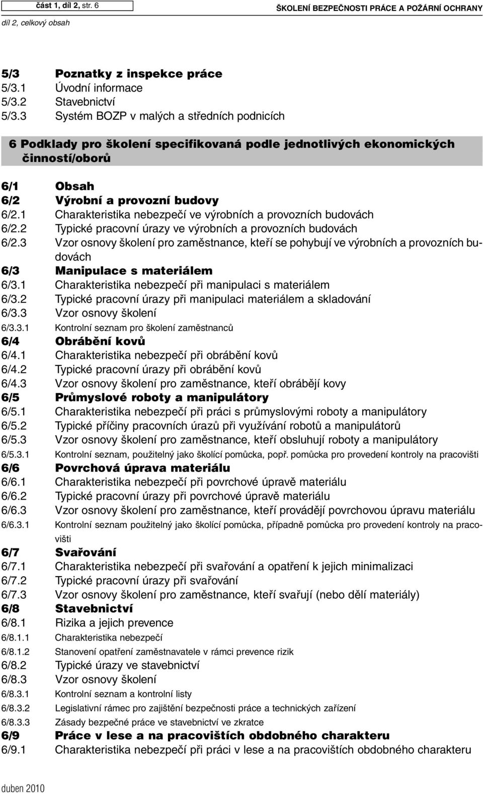 1 Charakteristika nebezpečí ve výrobních a provozních budovách 6/2.2 Typické pracovní úrazy ve výrobních a provozních budovách 6/2.