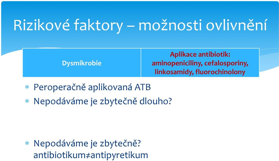 fluorochinolony Peroperačně aplikovaná ATB Nepodáváme je