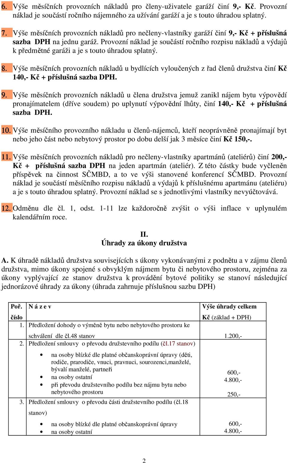 Provozní náklad je součástí ročního rozpisu nákladů a výdajů k předmětné garáži a je s touto úhradou splatný. 8.