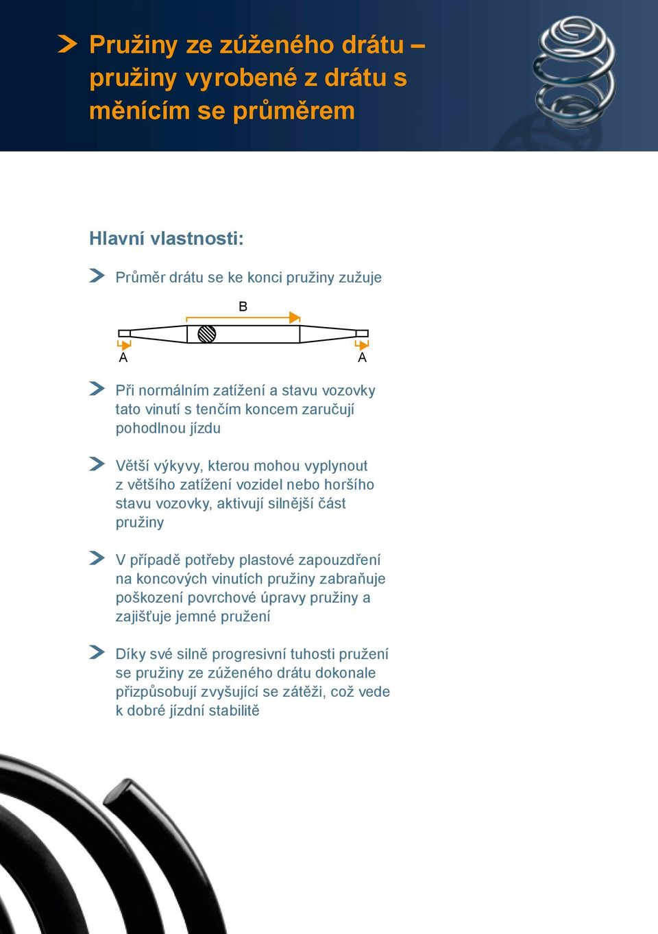 aktivují silnější část pružiny V případě potřeby plastové zapouzdření na koncových vinutích pružiny zabraňuje poškození povrchové úpravy pružiny a zajišťuje