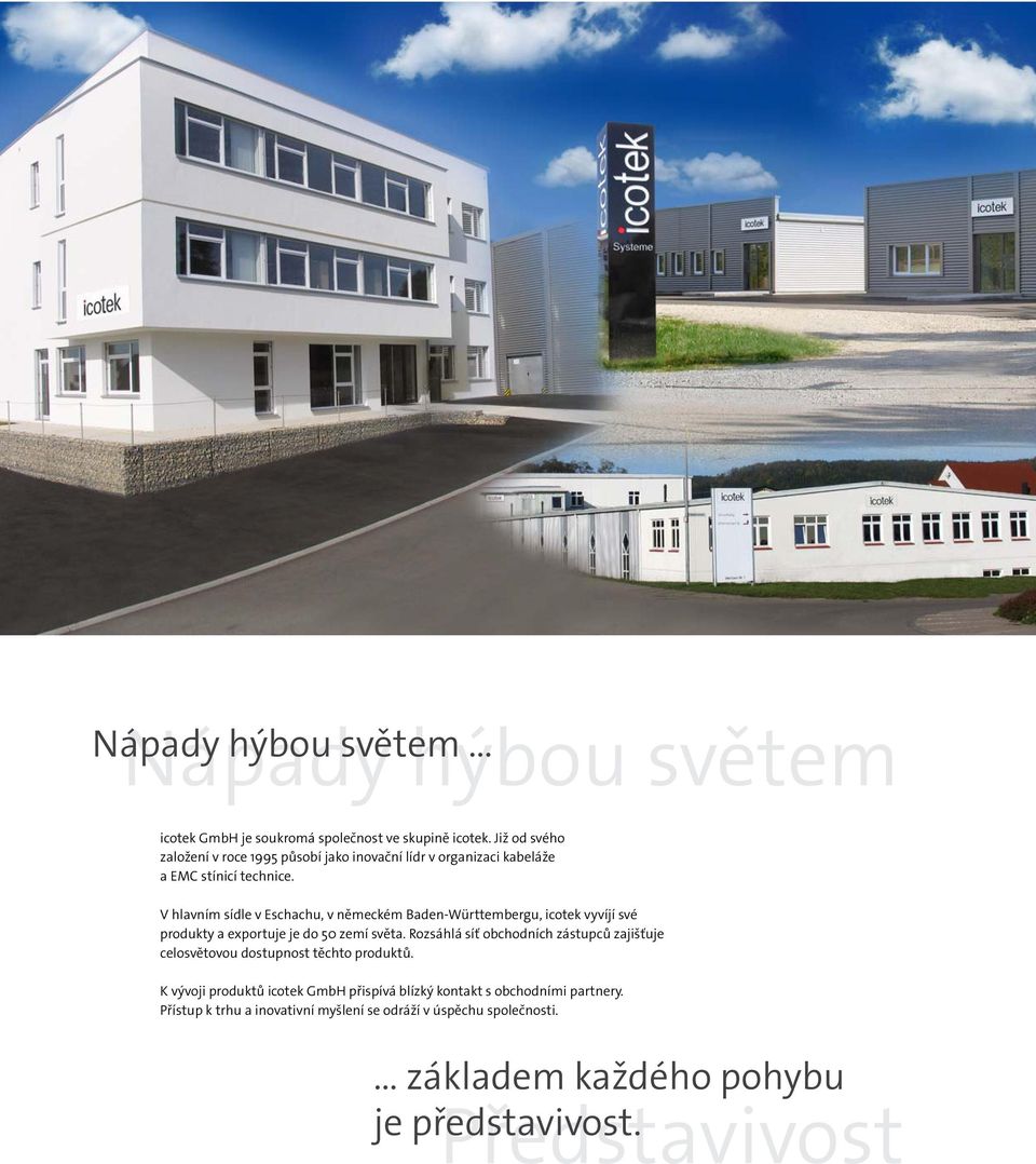 V hlavním sídle v Eschachu, v německém Baden-Württembergu, icotek vyvíjí své produkty a exportuje je do 50 zemí světa.
