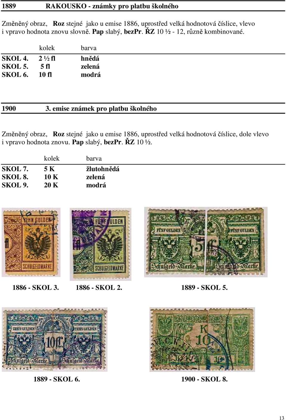 emise známek pro platbu školného Změněný obraz, Roz stejné jako u emise 1886, uprostřed velká hodnotová číslice, dole vlevo i vpravo hodnota znovu.
