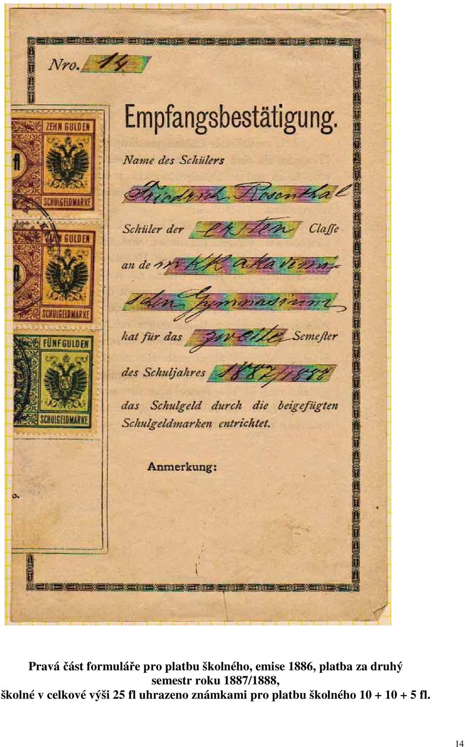 1887/1888, školné v celkové výši 25 fl