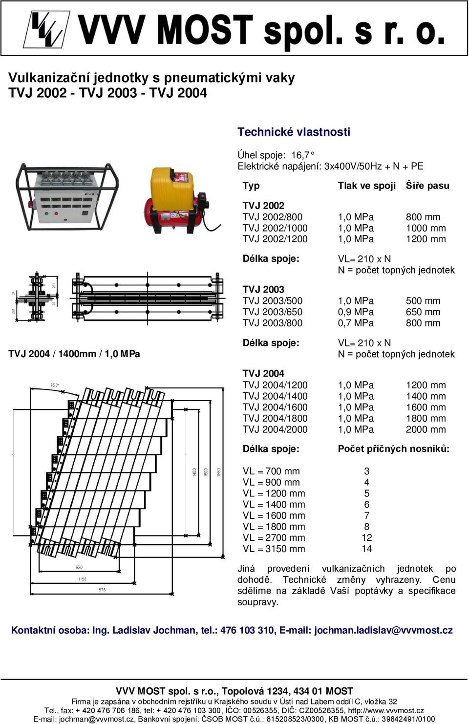 mm TVJ 2003/800 0,7 MPa 800 mm TVJ 2004 / 1400mm / 1,0 MPa Délka spoje: VL= 210 x N N = počet topných jednotek TVJ 2004 TVJ 2004/1200 1,0 MPa 1200 mm TVJ 2004/1400 1,0 MPa 1400 mm TVJ 2004/1600 1,0