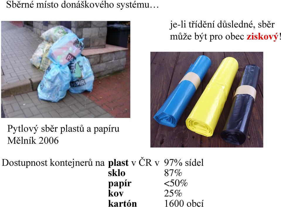Pytlový sběr plastů a papíru Mělník 2006 Dostupnost