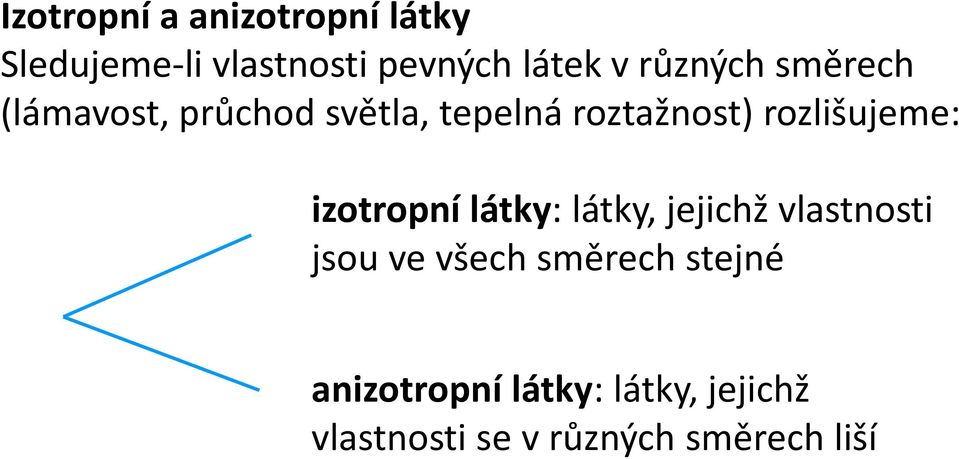 rozlišujeme: izotropní látky: látky, jejichž vlastnosti jsou ve všech