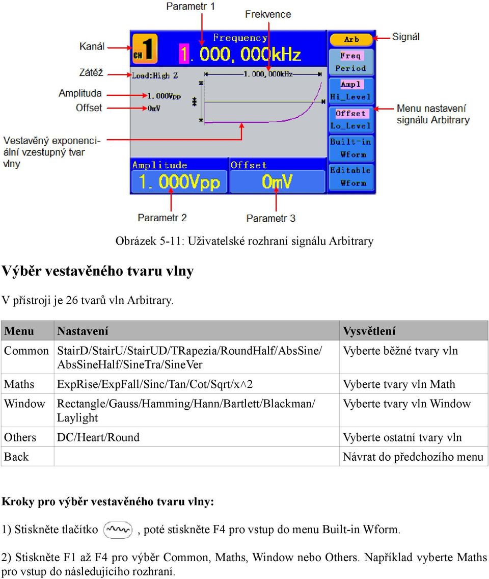 vln Maths ExpRise/ExpFall/Sinc/Tan/Cot/Sqrt/x 2 Vyberte tvary vln Math Window Rectangle/Gauss/Hamming/Hann/Bartlett/Blackman/ Laylight Vyberte tvary vln Window Others DC/Heart/Round