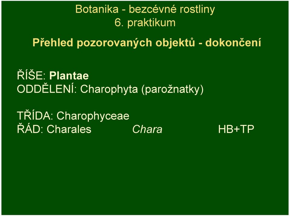 dokončení ŘÍŠE: Plantae ODDĚLENÍ: