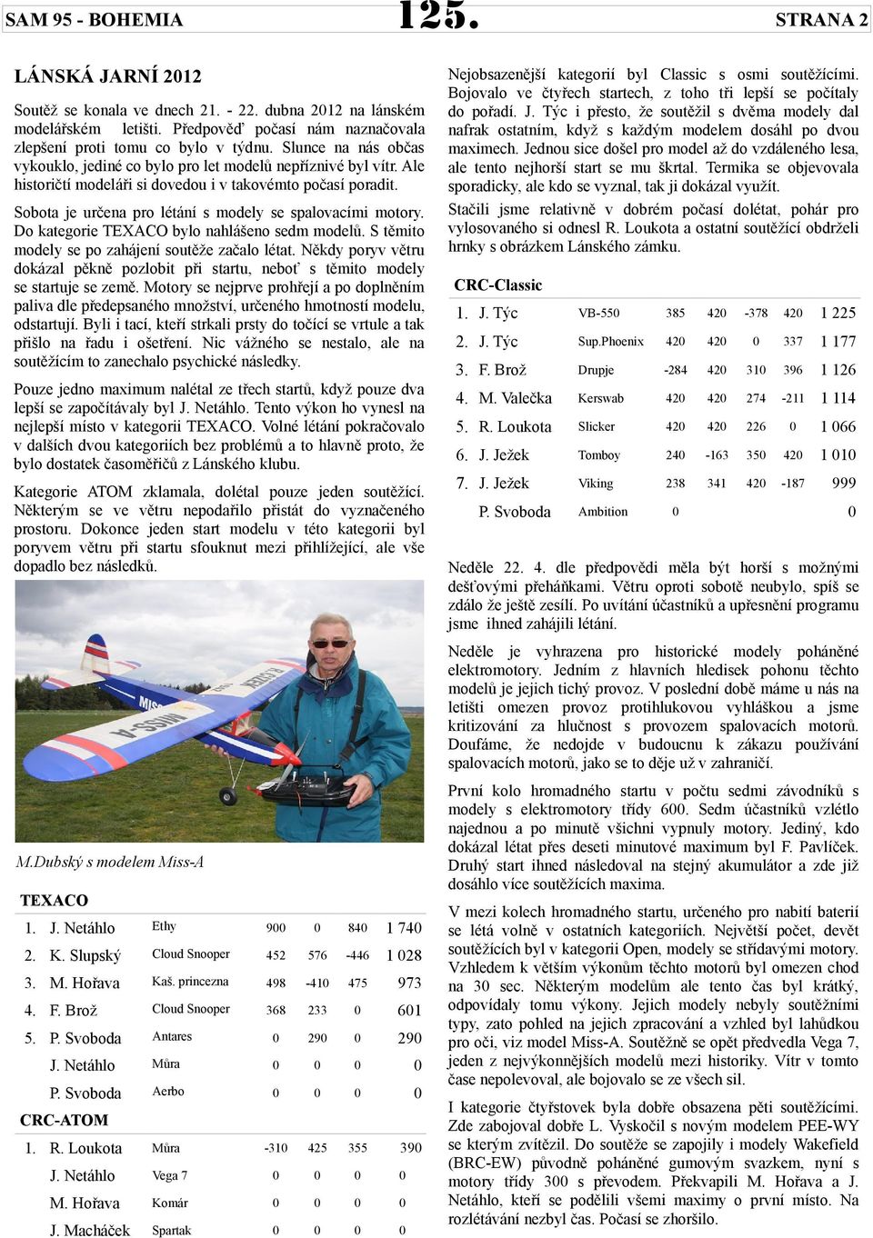 Sobota je určena pro létání s modely se spalovacími motory. Do kategorie TEXACO bylo nahlášeno sedm modelů. S těmito modely se po zahájení soutěže začalo létat.