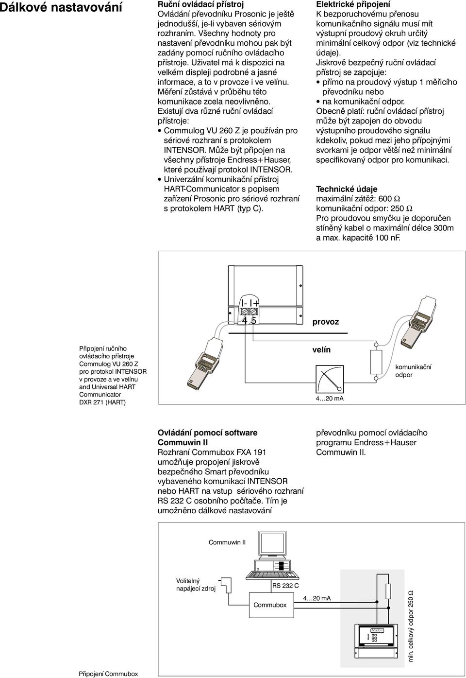 Měření zůstává v průběhu této komunikace zcela neovlivněno. Existují dva různé ruční ovládací přístroje: Commulog VU 260 Z je používán pro sériové rozhraní s protokolem INTENSOR.