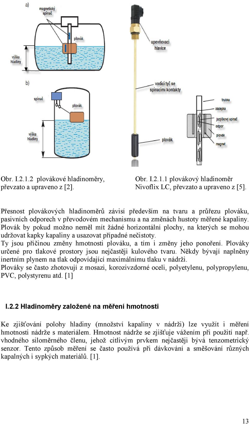 Plovák by pokud možno neměl mít žádné horizontální plochy, na kterých se mohou udržovat kapky kapaliny a usazovat případné nečistoty.