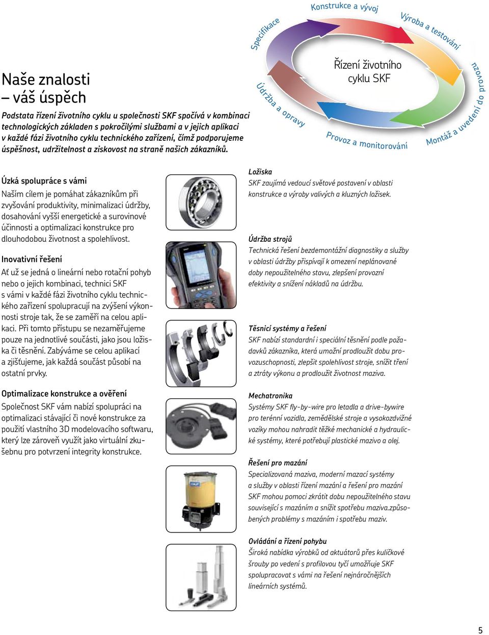 Údržba a opravy Řízení životního cyklu SKF Provoz a monitorování Montáž a uvedení do provozu Úzká spolupráce s vámi Naším cílem je pomáhat zákazníkům při zvyšování produktivity, minimalizaci údržby,