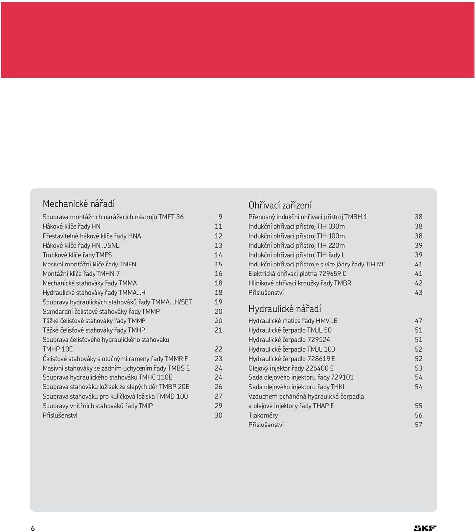 stahováků řady TMMA H/SET 19 Standardní čelisťové stahováky řady TMMP 20 Těžké čelisťové stahováky řady TMMP 20 Těžké čelisťové stahováky řady TMHP 21 Souprava čelisťového hydraulického stahováku