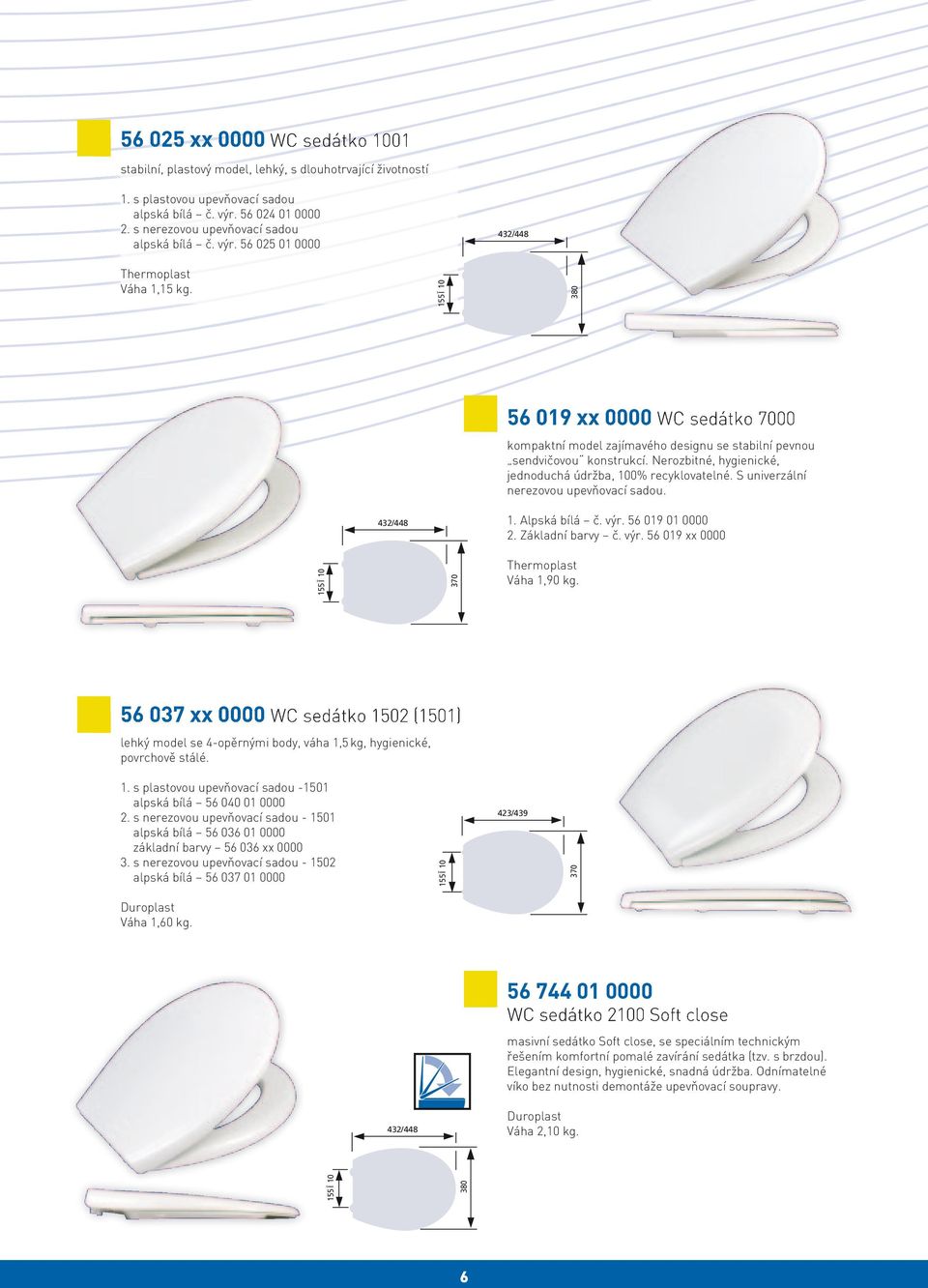 155± 10 380 56 019 xx 0000 WC sedátko 7000 kompaktní model zajímavého designu se stabilní pevnou sendvičovou konstrukcí. Nerozbitné, hygienické, jednoduchá údržba, 100% recyklovatelné.