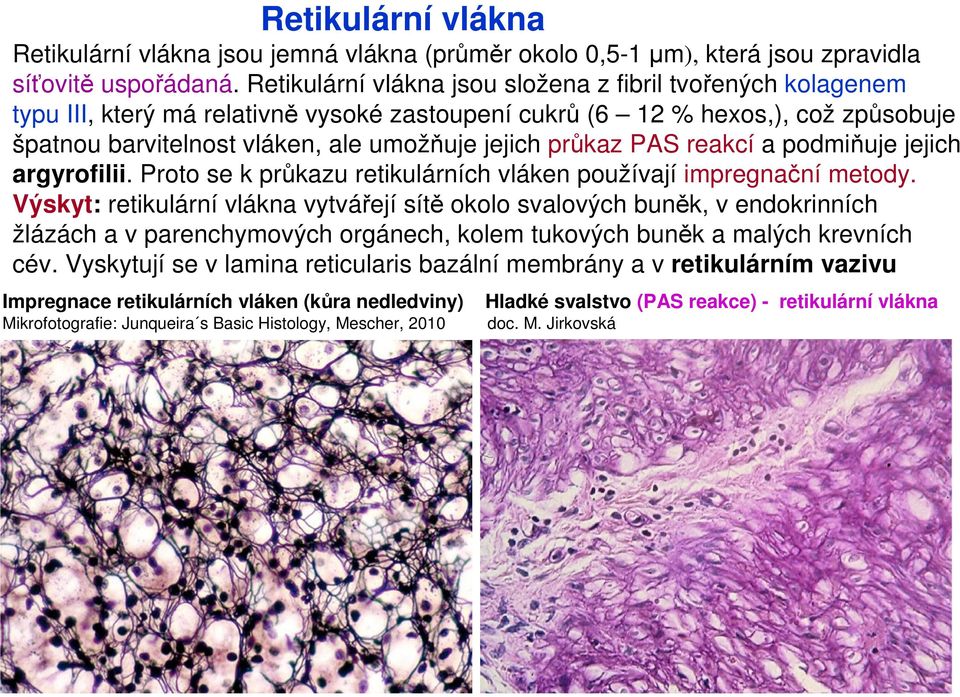 průkaz PAS reakcí a podmiňuje jejich argyrofilii. Proto se k průkazu retikulárních vláken používají impregnační metody.