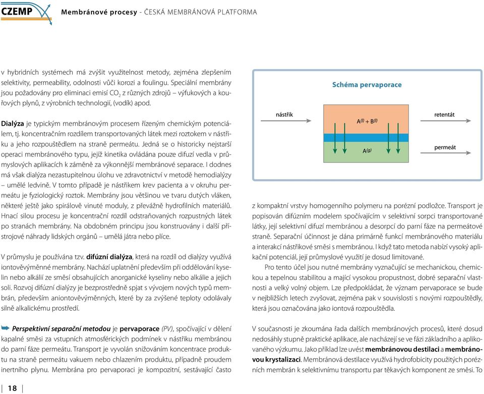 Schéma pervaporace Dialýza je typickým membránovým procesem řízeným chemickým potenciálem, tj.