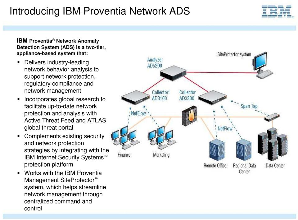 analysis with Active Threat Feed and ATLAS global threat portal Complements existing security and network protection strategies by integrating with the IBM Internet