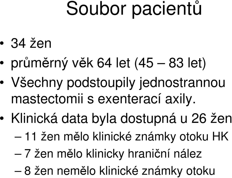 Klinická data byla dostupná u 26 žen 11 žen mělo klinické známky