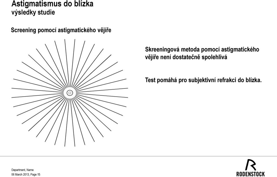 astigmatického vějíře není dostatečně spolehlivá Test