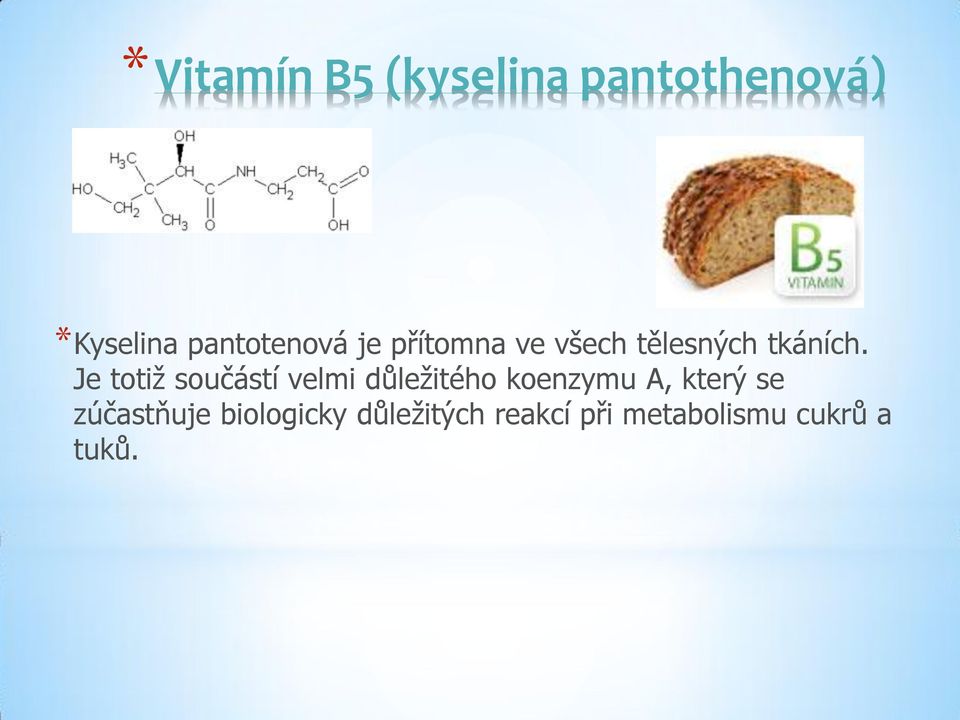 Je totiž součástí velmi důležitého koenzymu A, který se