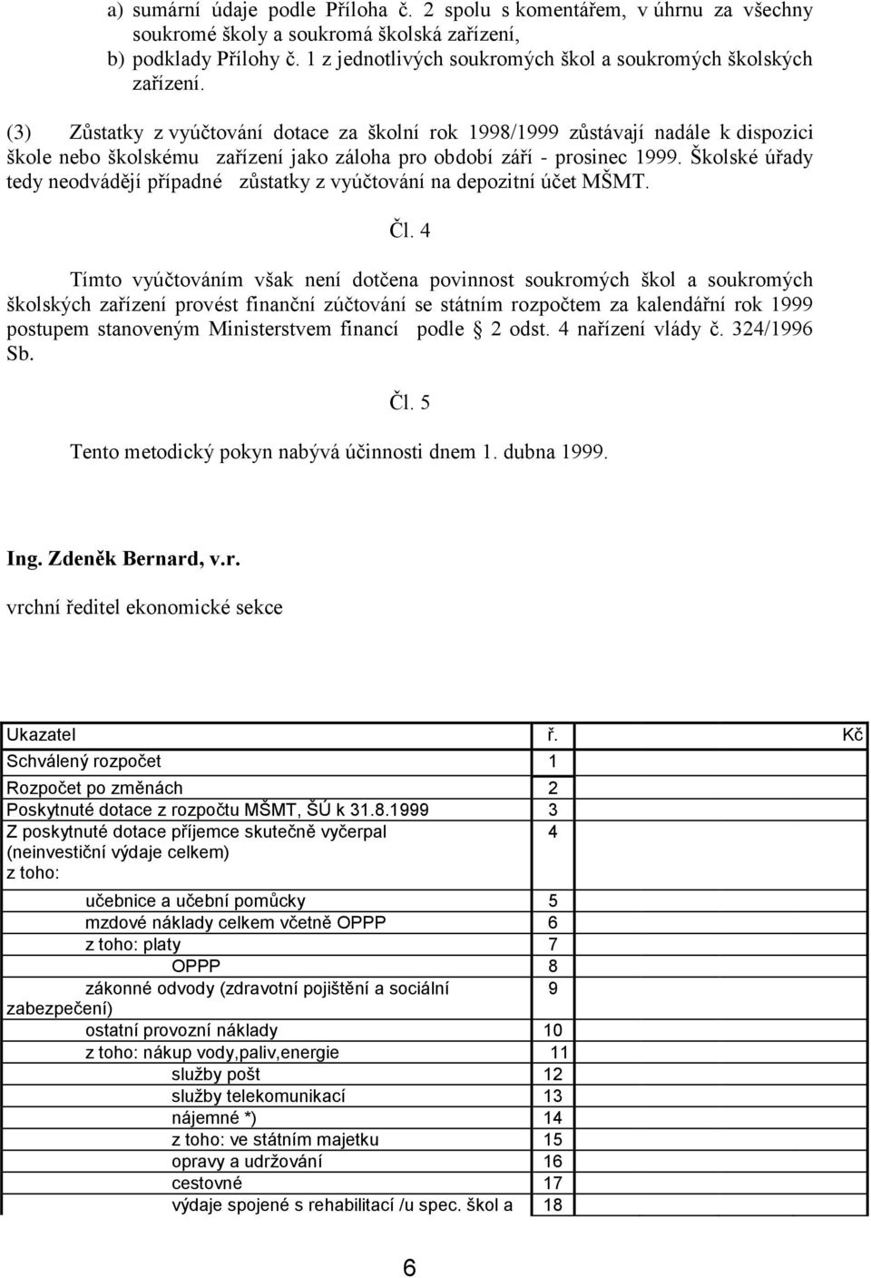 () Zůstatky z vyúčtování dotace za školní rok 998/999 zůstávají nadále k dispozici škole nebo školskému zařízení jako záloha pro období září - prosinec 999.