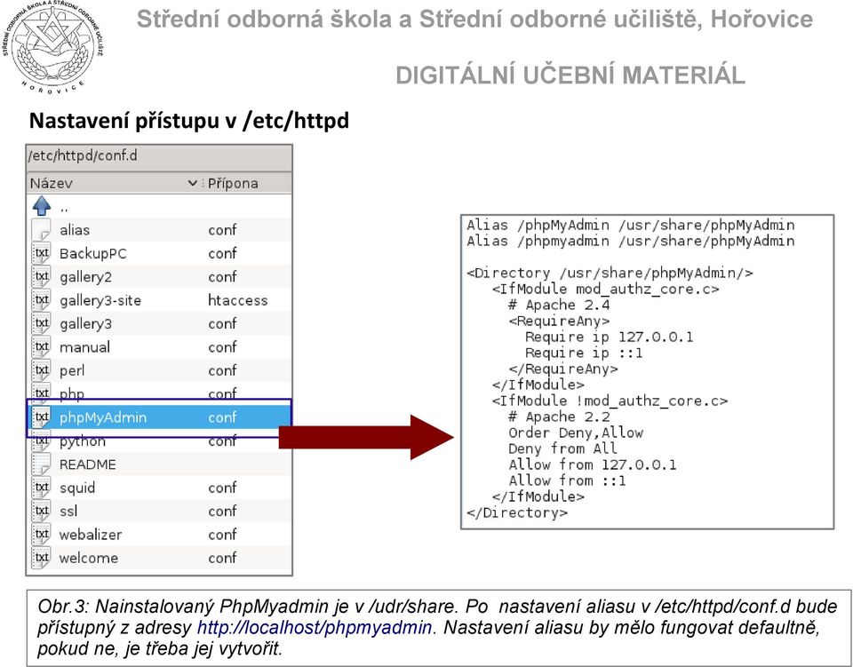 Po nastavení aliasu v /etc/httpd/conf.