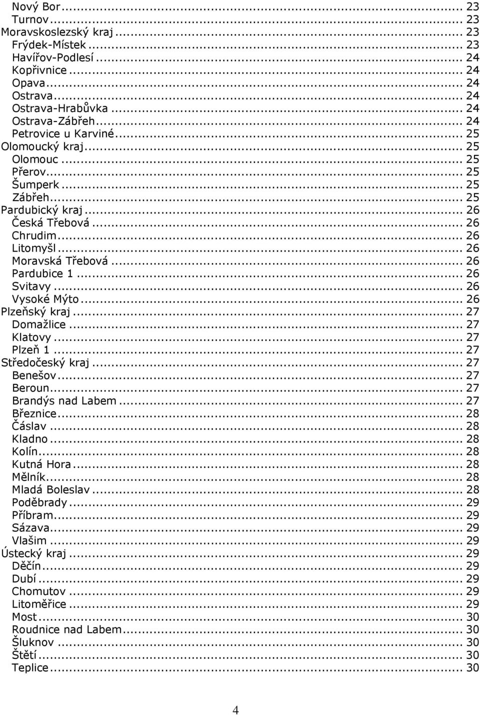 .. 26 Pardubice 1... 26 Svitavy... 26 Vysoké Mýto... 26 Plzeňský kraj... 27 Domažlice... 27 Klatovy... 27 Plzeň 1... 27 Středočeský kraj... 27 Benešov... 27 Beroun... 27 Brandýs nad Labem.