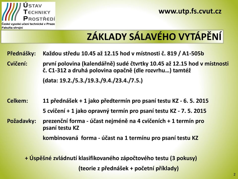 2015 Požadavky: 5 
