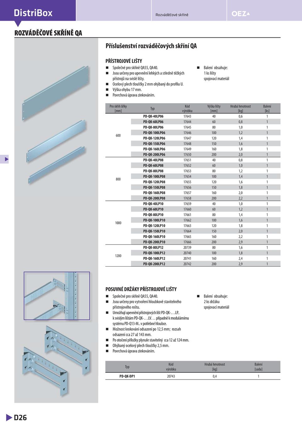 1 ks lišty šířky Výška lišty PD-QK-40LP06 17643 40 0,6 1 PD-QK-60LP06 17644 60 0,8 1 PD-QK-80LP06 176 80 1,0 1 PD-QK-100LP06 17646 100 1,2 1 PD-QK-120LP06 17647 120 1,4 1 PD-QK-150LP06 17648 150 1,6