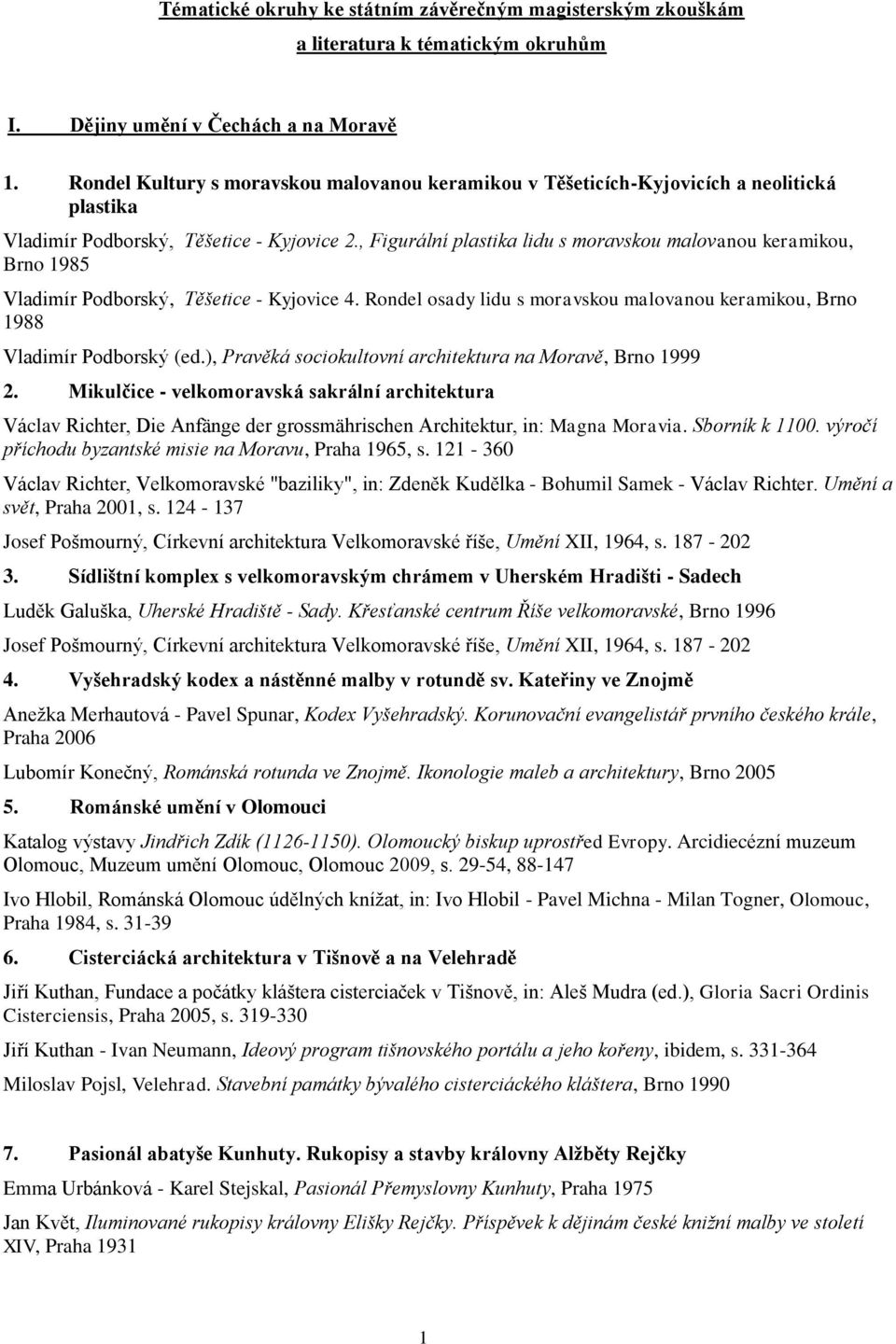 , Figurální plastika lidu s moravskou malovanou keramikou, Brno 1985 Vladimír Podborský, Těšetice - Kyjovice 4. Rondel osady lidu s moravskou malovanou keramikou, Brno 1988 Vladimír Podborský (ed.
