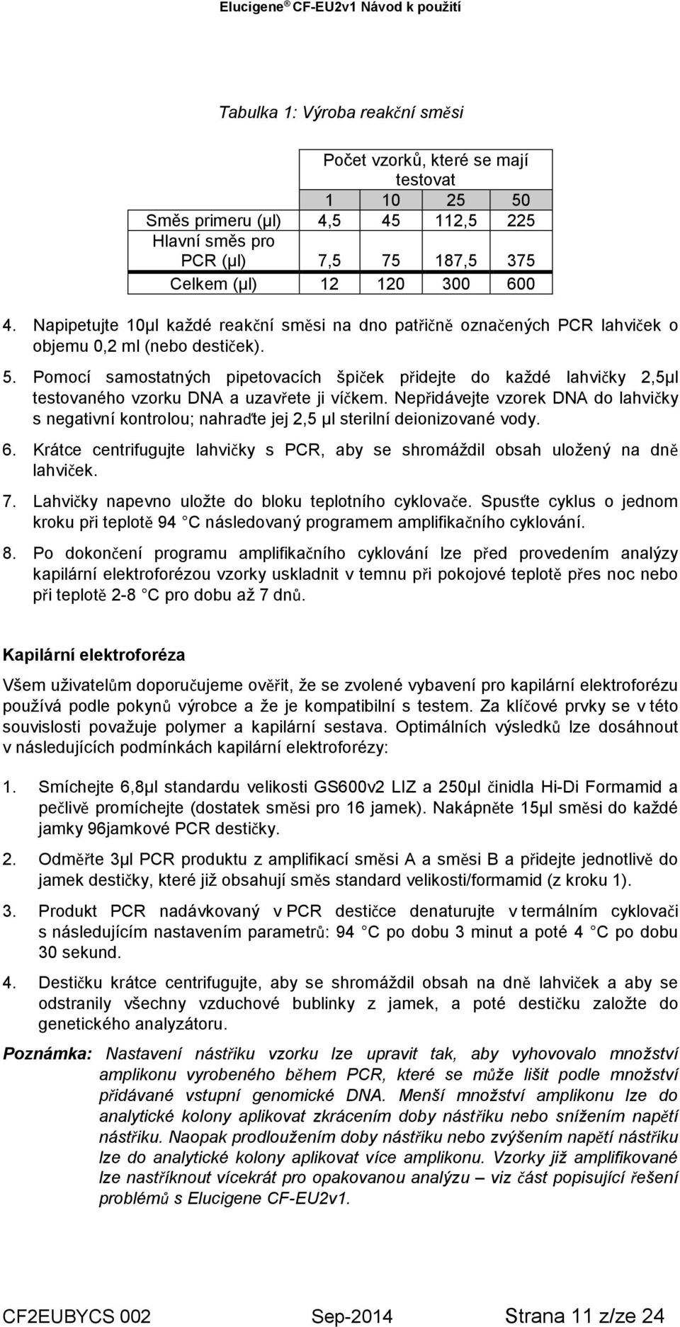 Pomocí samostatných pipetovacích špiček přidejte do každé lahvičky 2,5μl testovaného vzorku DNA a uzavřete ji víčkem.