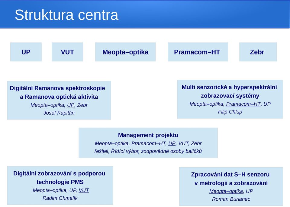 G( x, x ' ) = x ρ x ' Meopta optika, Pramacom HT, UP, VUT, Zebr řešitel, Řídící výbor, zodpovědné osoby balíčků Digitální zobrazování s