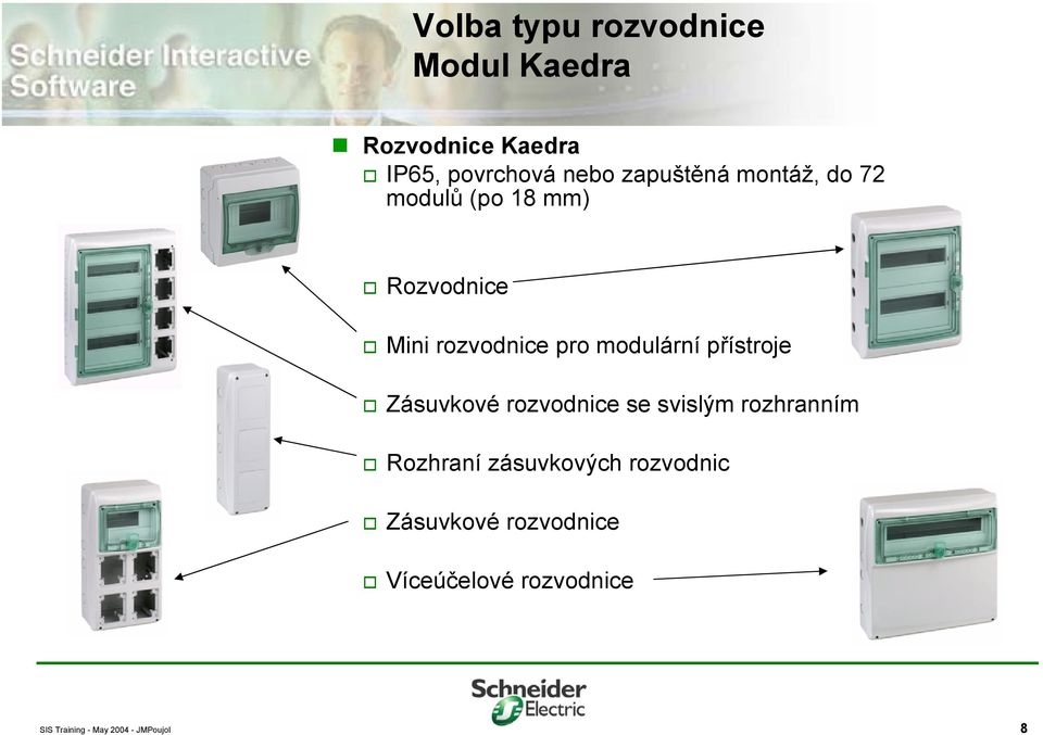 rozvodnice pro modulární přístroje Zásuvkové rozvodnice se svislým