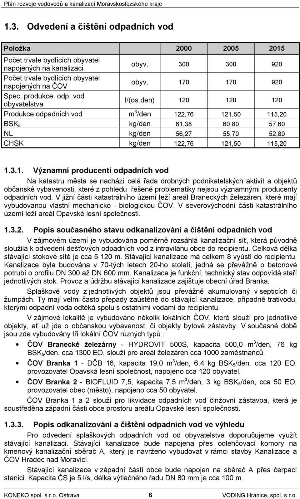 0 120 120 Produkce odpadních vod m 3 /den 122,76 121,50 115,20 BSK 5 kg/den 61,38 60,80 57,60 NL kg/den 56,27 55,70 52,80 CHSK kg/den 122,76 121,50 115,20 1.3.1. Významní producenti odpadních vod Na