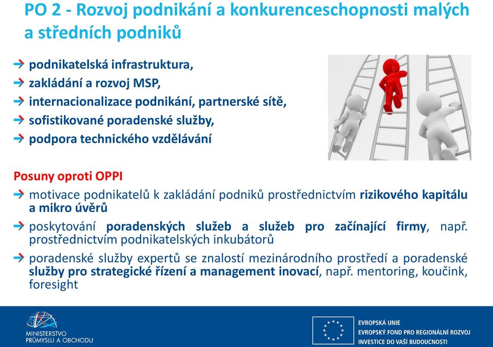 prostřednictvím rizikového kapitálu a mikro úvěrů poskytování poradenských služeb a služeb pro začínající firmy, např.