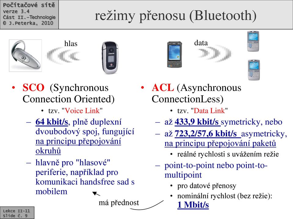 pro komunikaci handsfree sad s Slide č. 9 mobilem má přednost ACL (Asynchronous ConnectionLess) tzv.