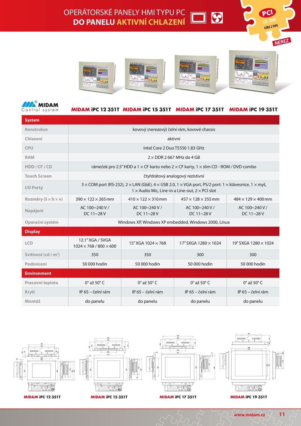 5 HDD a 1 CF kartu nebo 2 CF karty, 1 slim CD - ROM / DVD combo Touch Screen čtyřdrátový analogový rezistivní 3 COM port (RS-232), 2 LAN (GbE), 4 USB 2.