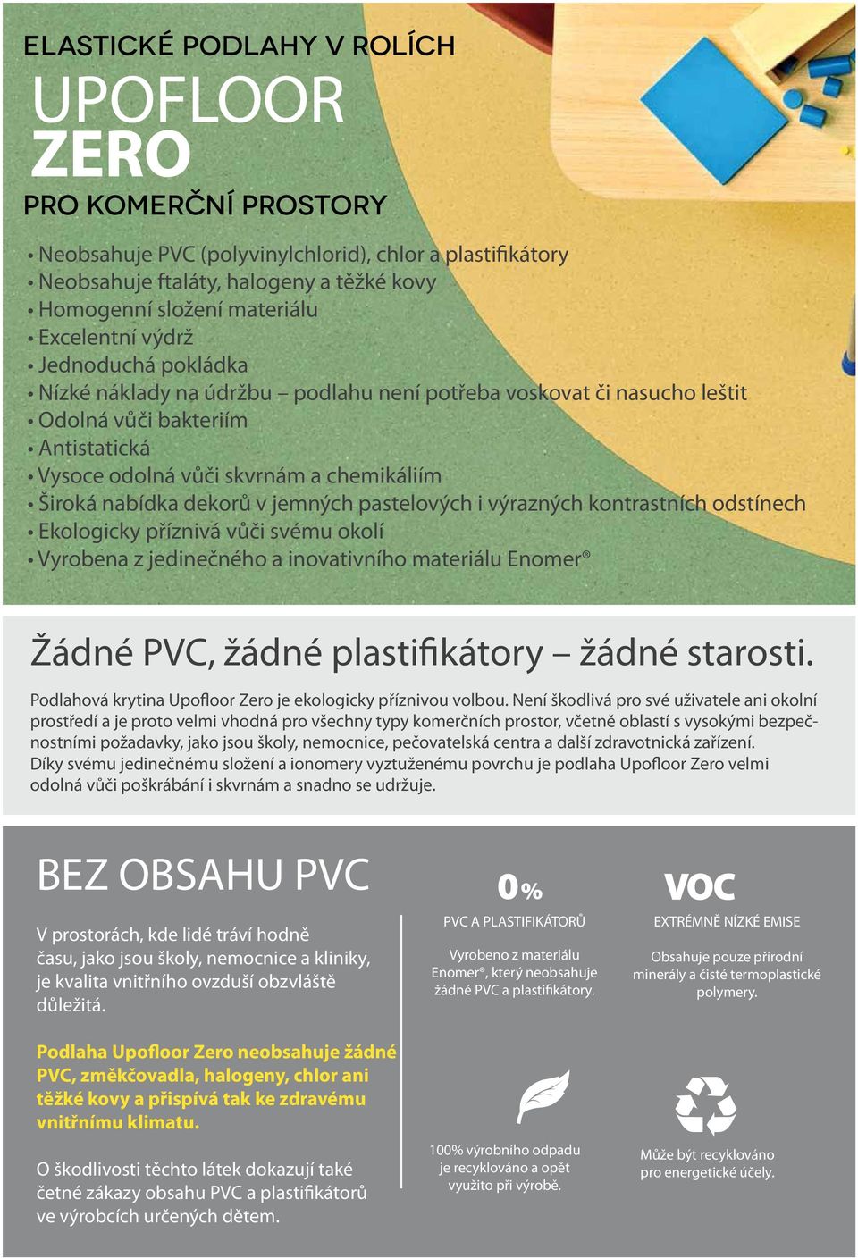 pastelových i výrazných kontrastních odstínech Ekologicky příznivá vůči svému okolí Vyrobena z jedinečného a inovativního materiálu Enomer Žádné PVC, žádné plastifikátory žádné starosti.