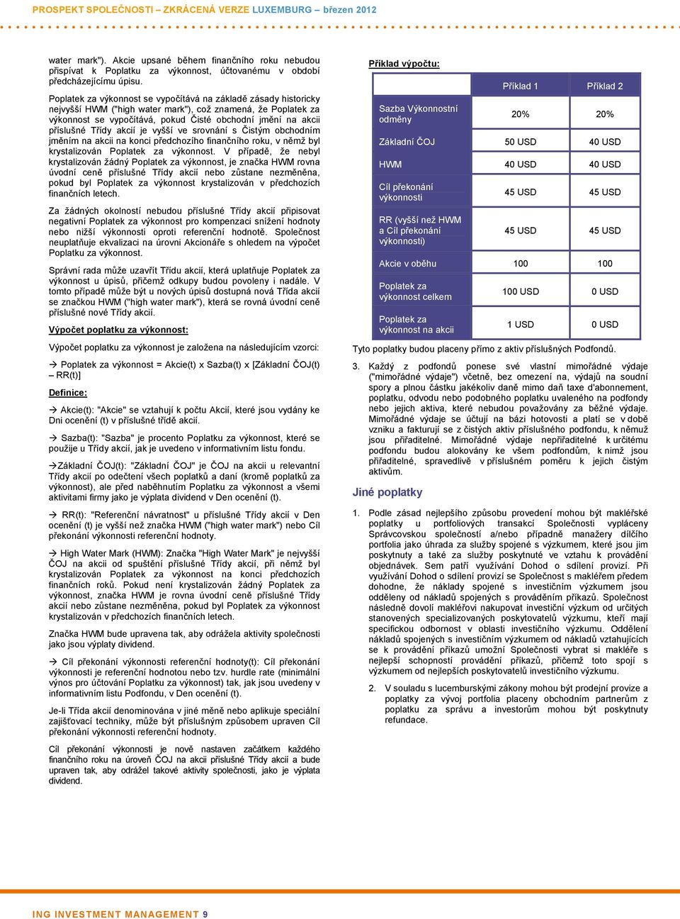 Třídy akcií je vyšší ve srovnání s Čistým obchodním jměním na akcii na konci předchozího finančního roku, v němž byl krystalizován Poplatek za výkonnost.