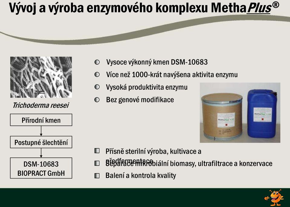 Přírodní kmen Postupné šlechtění DSM-10683 BIOPRACT GmbH Přísně sterilní výroba, kultivace a