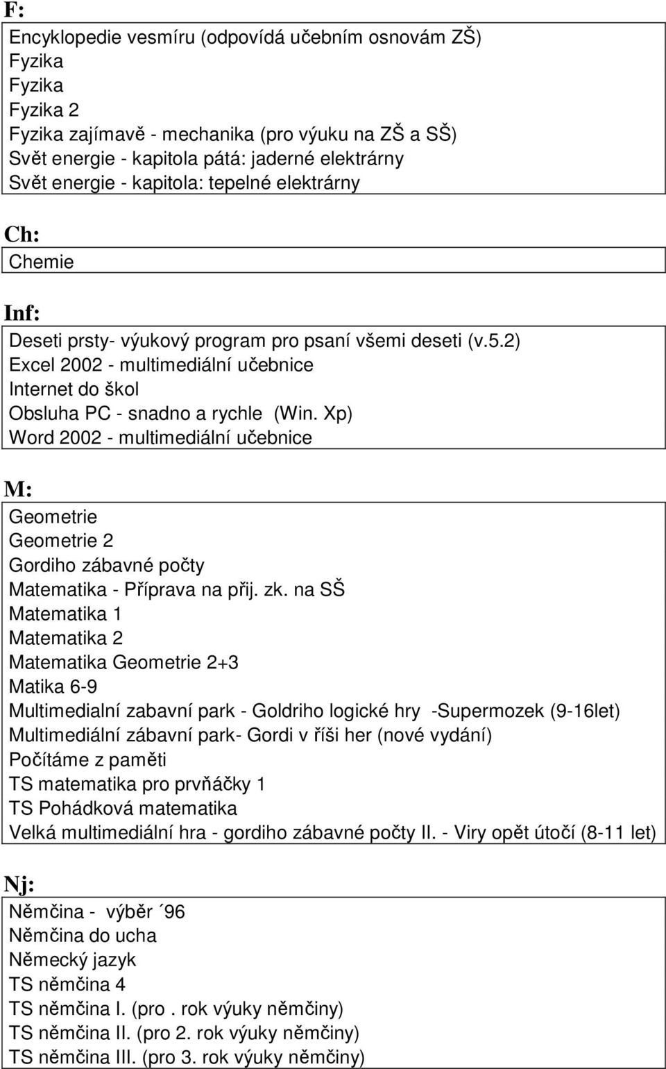 Xp) Word 2002 - multimediální učebnice M: Geometrie Geometrie 2 Gordiho zábavné počty Matematika - Příprava na přij. zk.